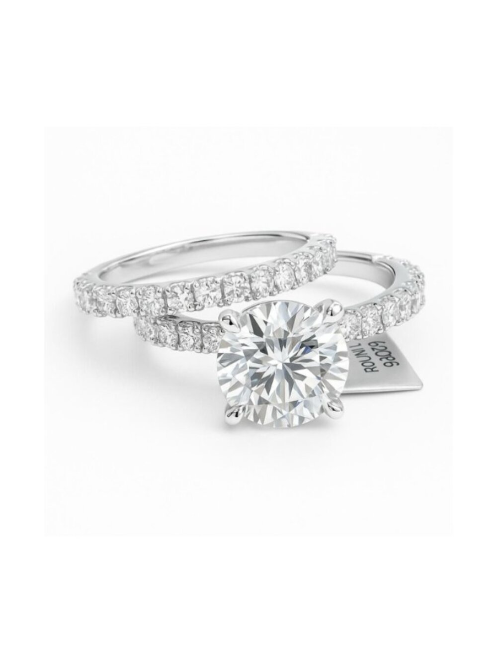 14k White Gold  2.91 CT Round Center Lab Diamond 5.96 CT Total Diamond Weight Du